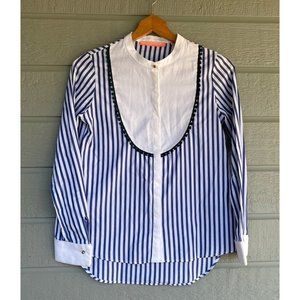 Vilagallo Womens Striped Button Up Shirt Size 36 - XS - 100% Cotton White Bib.